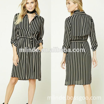 Stylish Clothing Wholesale Basic Collar Lightweight Fabric Contemporary Women Fashion Longline Striped Jacket Coat